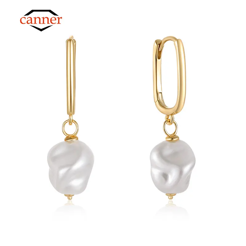 CANNER 925 Sterling Silver Baroque Pearl Unusual Drop Earrings for Women Chic Charming Goth Dangle Earring Fine Jewelry