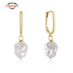 CANNER 925 Sterling Silver Baroque Pearl Unusual Drop Earrings for Women Chic Charming Goth Dangle Earring Fine Jewelry
