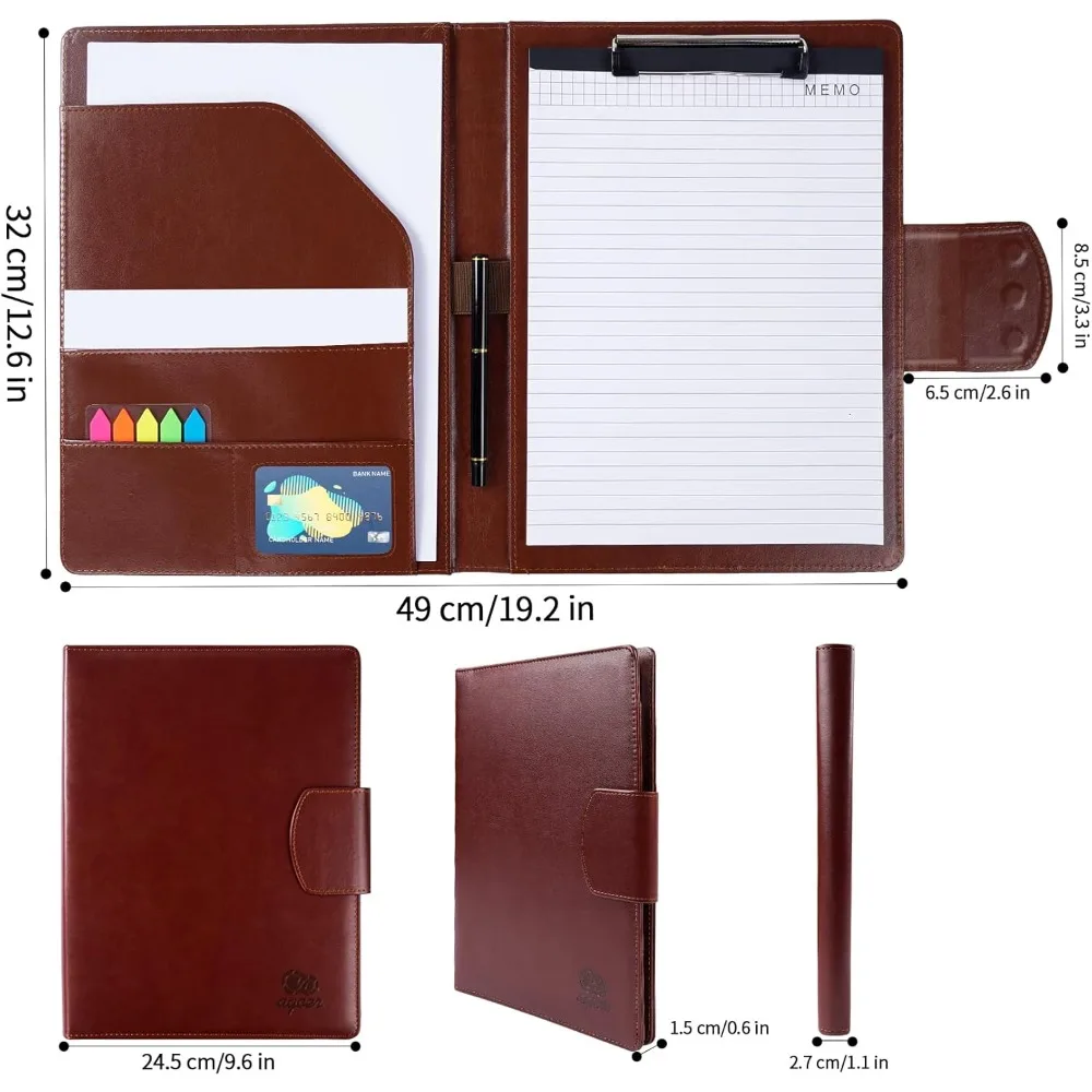 حافظة من جلد البولي يوريثان، حافظة تخزين مجلدات جلدية مقاس A4 مع غطاء إغلاق مغناطيسي، مجلد استئناف الأعمال مع Pe فاخر