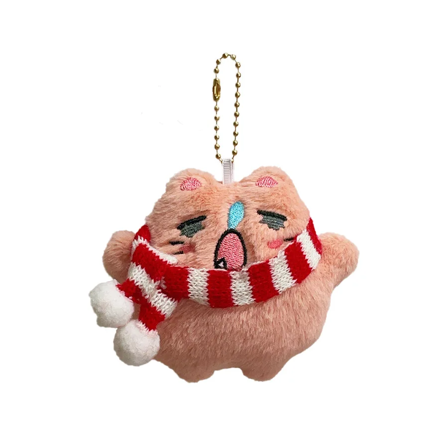 Original Cute Scarf Kitten Plush Doll Pendant Key Chain Winter Snot Cat Plush Doll Bag Decor Charm Keychain Birthday Small Gift