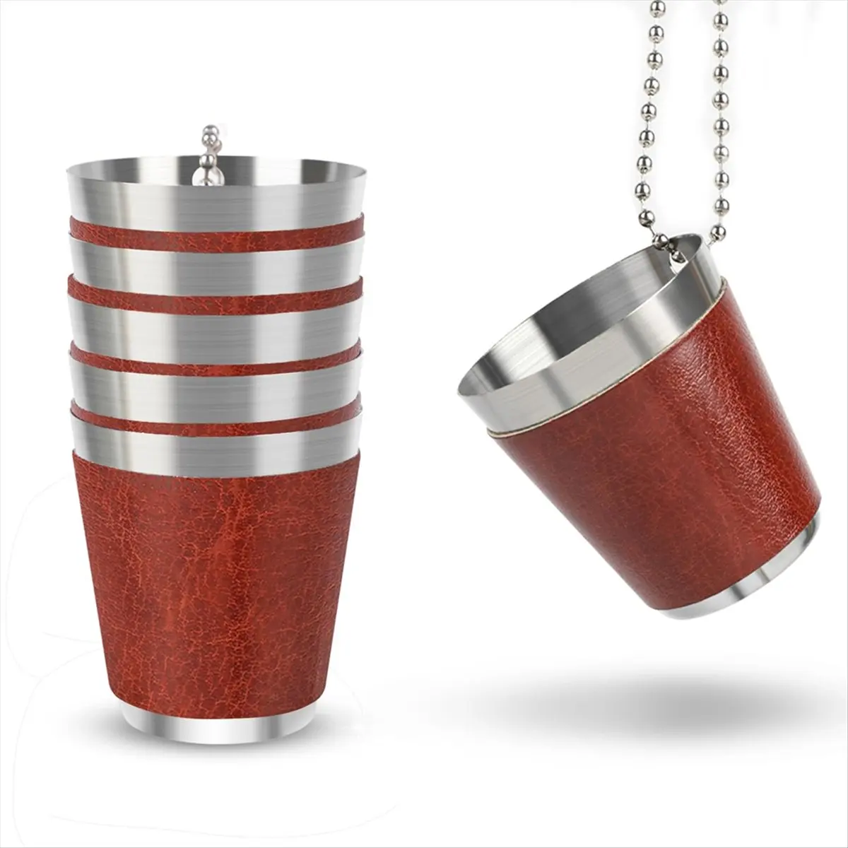 LUCK Pack of 6 Shot Cups Metal for Hanging Shot Glasses Stainless Steel with Chain Shot Glass 30ml Shot Cup for Parties,A