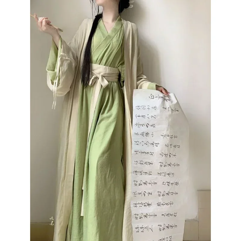 Spring Original Green Princess Cospaly Costumes WeiJin Dynasties Hanfu Dress Big Sleeve Robe Chinese Traditional Dress for Women