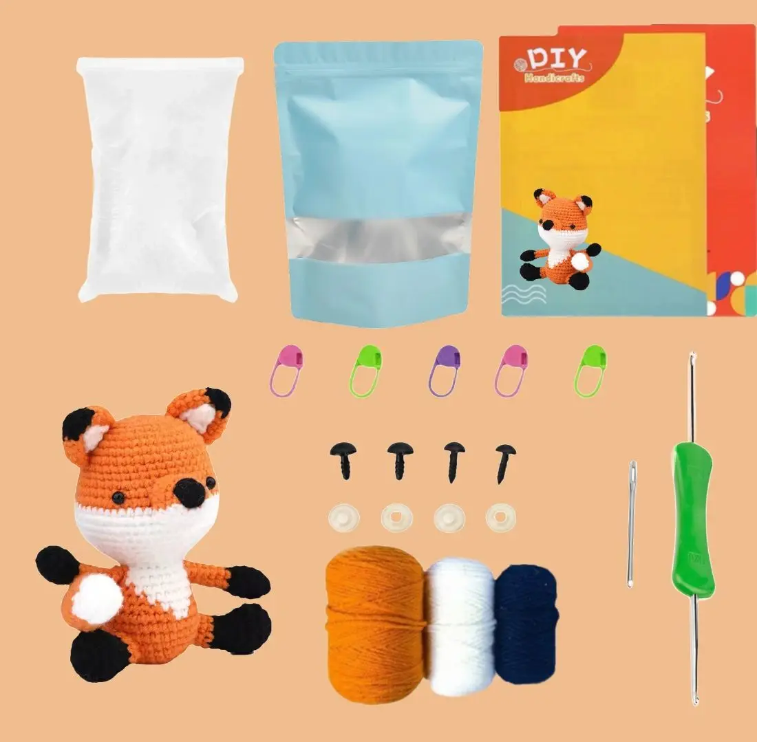 

Popular Nordic Style Handmade Crochet Fox Doll Adorable Orange Fox Toy Hot Gift for Children & Room Decoration