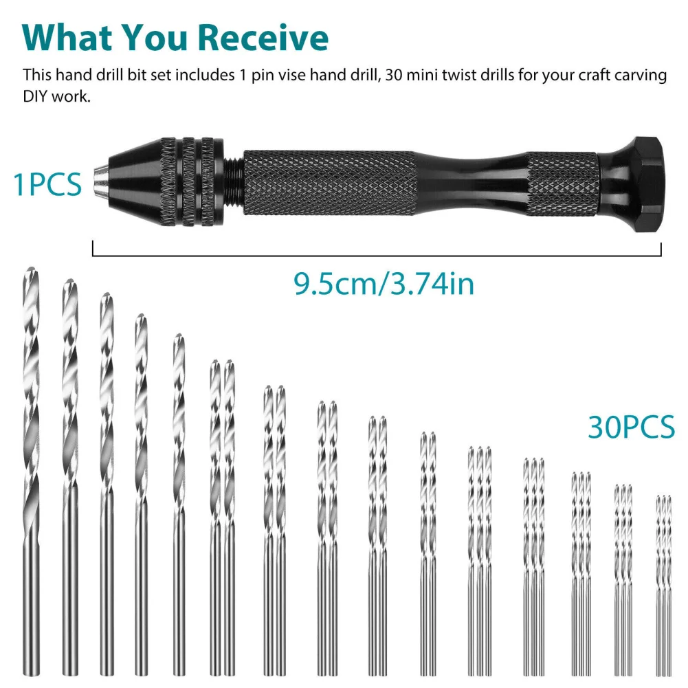 31 Stuks Handboren Set Pin Bankschroef Handboor Mini Boor Set Voor Hars Hout Plastic Sieraden Diy Tools