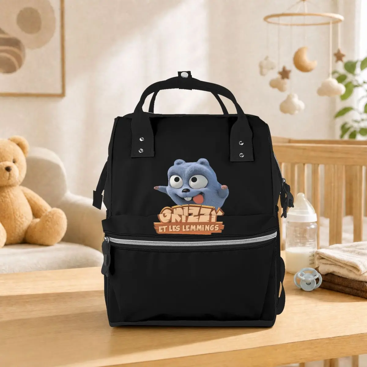 Happy Grizzy And The Lemmings Cartoon Lemmings Bear Square Student Backpack School Bag  for Men Women Bookbag Shoulder Bags