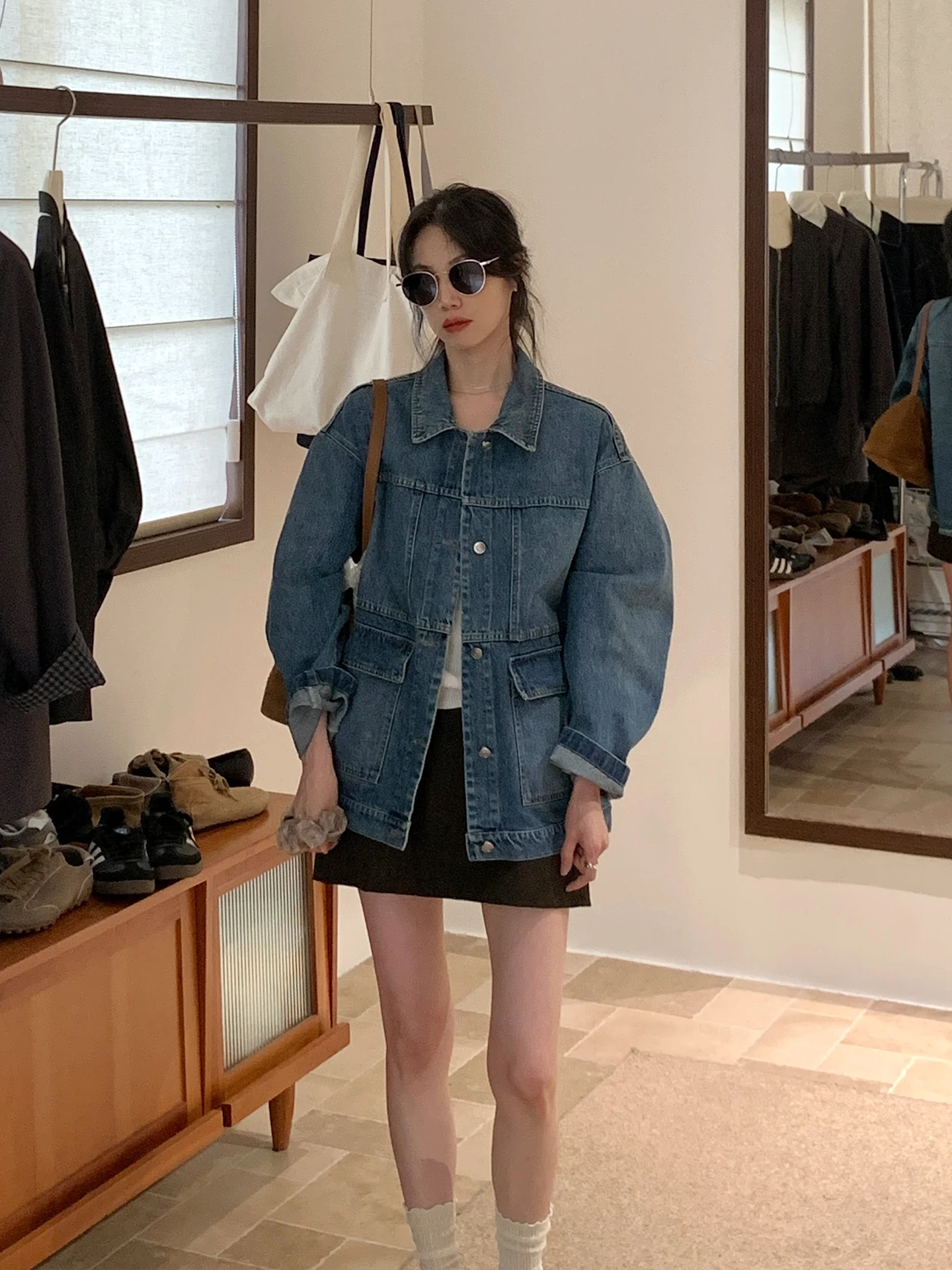 

BRIVIN Ретро джинсовая куртка для женщин, повседневная, модная, осенняя новинка, универсальная, свободного кроя, из смесового хлопка и полиэстера, короткая