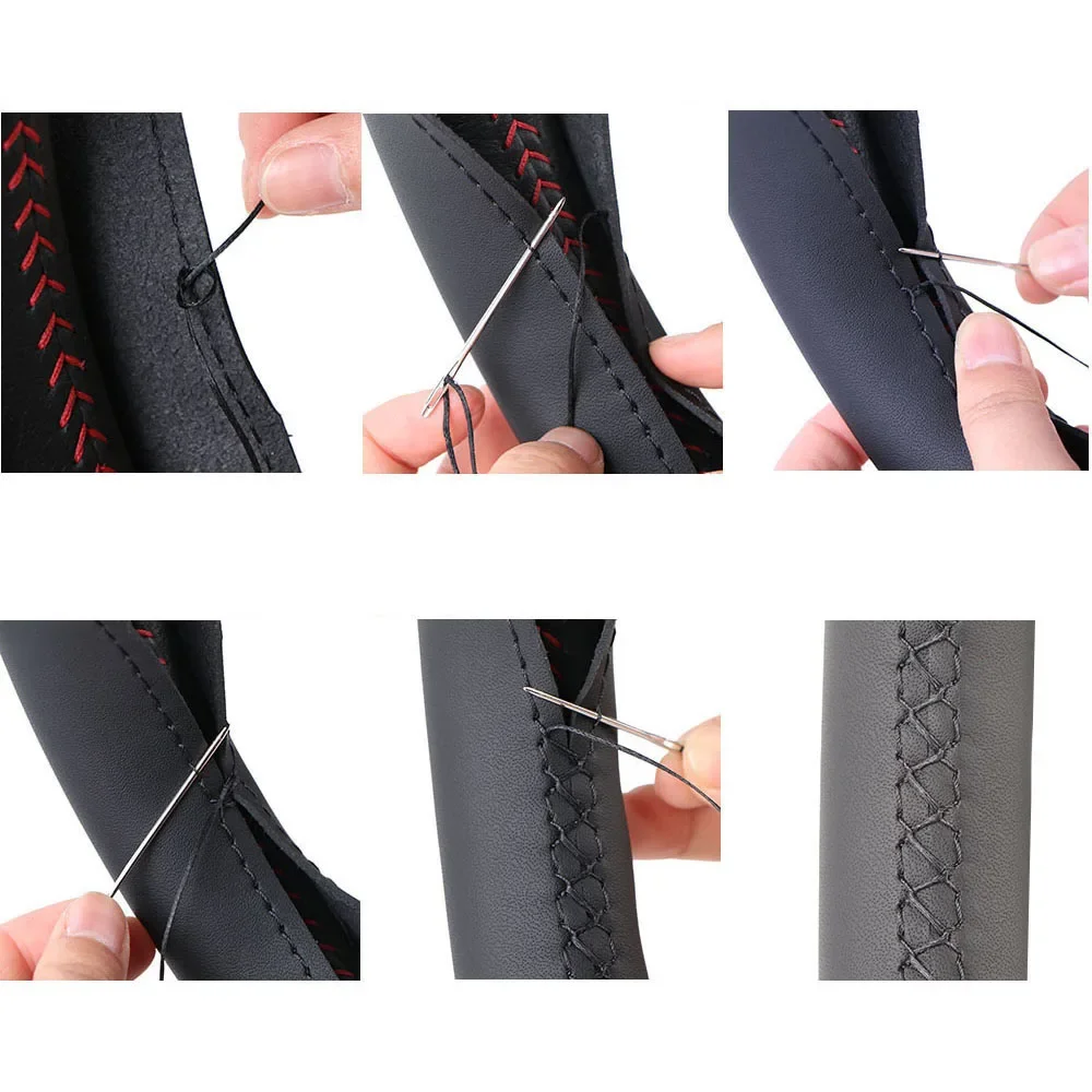 36cm/40CM Soft Steering Wheel Cover Universal Leather Braid Handle Cover With Needle And Thread Interior Car-styling Accessories