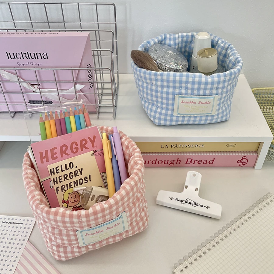Nueva cesta de almacenamiento multifunción, caja organizadora de celosía fresca de gran capacidad, organizador de escritorio acolchado, artículos diversos cosméticos