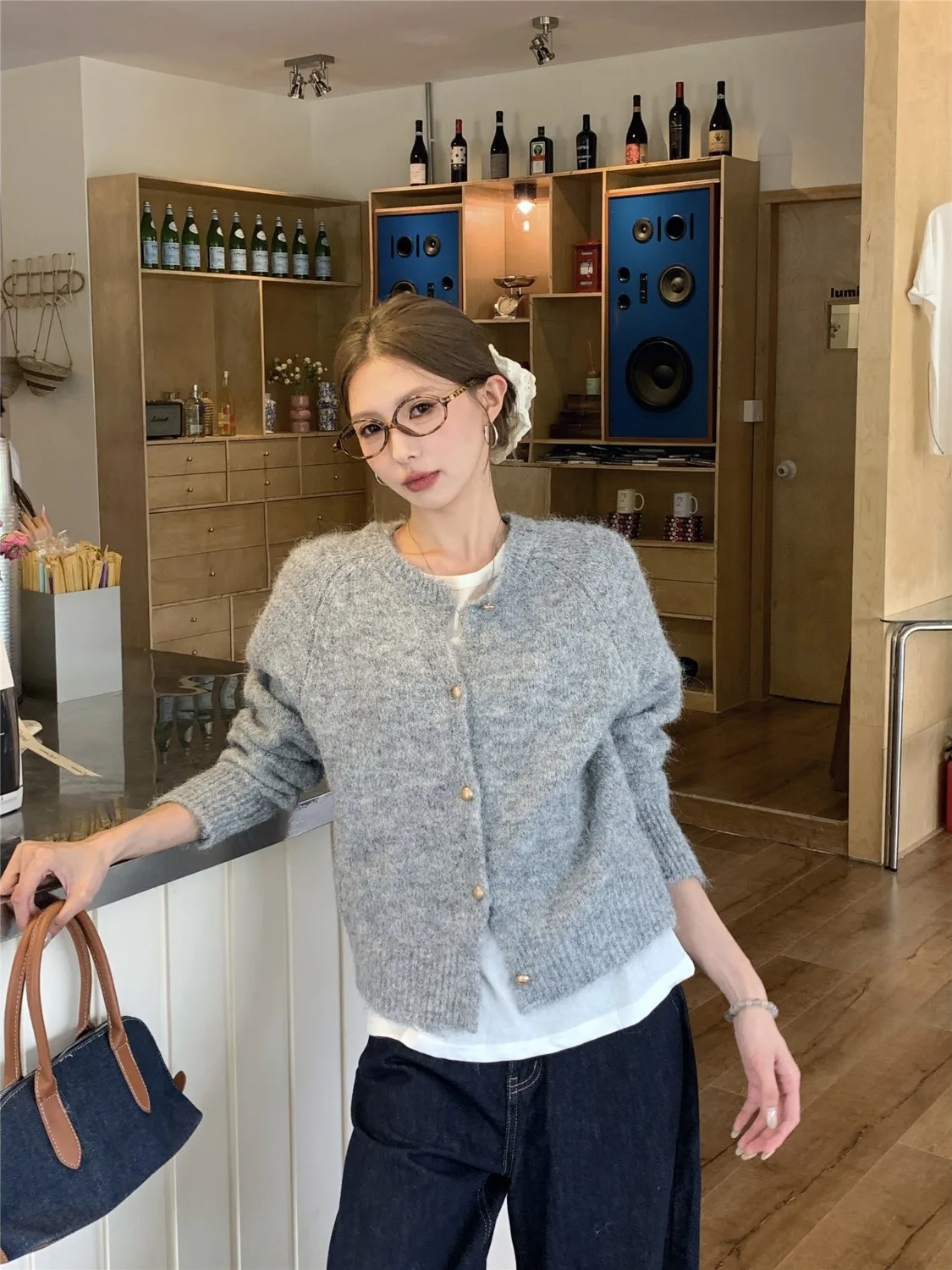 

Loose Knitted ay oulder Insertion round Ne Open Cardigan Women's Autumn Winter Lazy Sle Long Sve Sweater Jaet