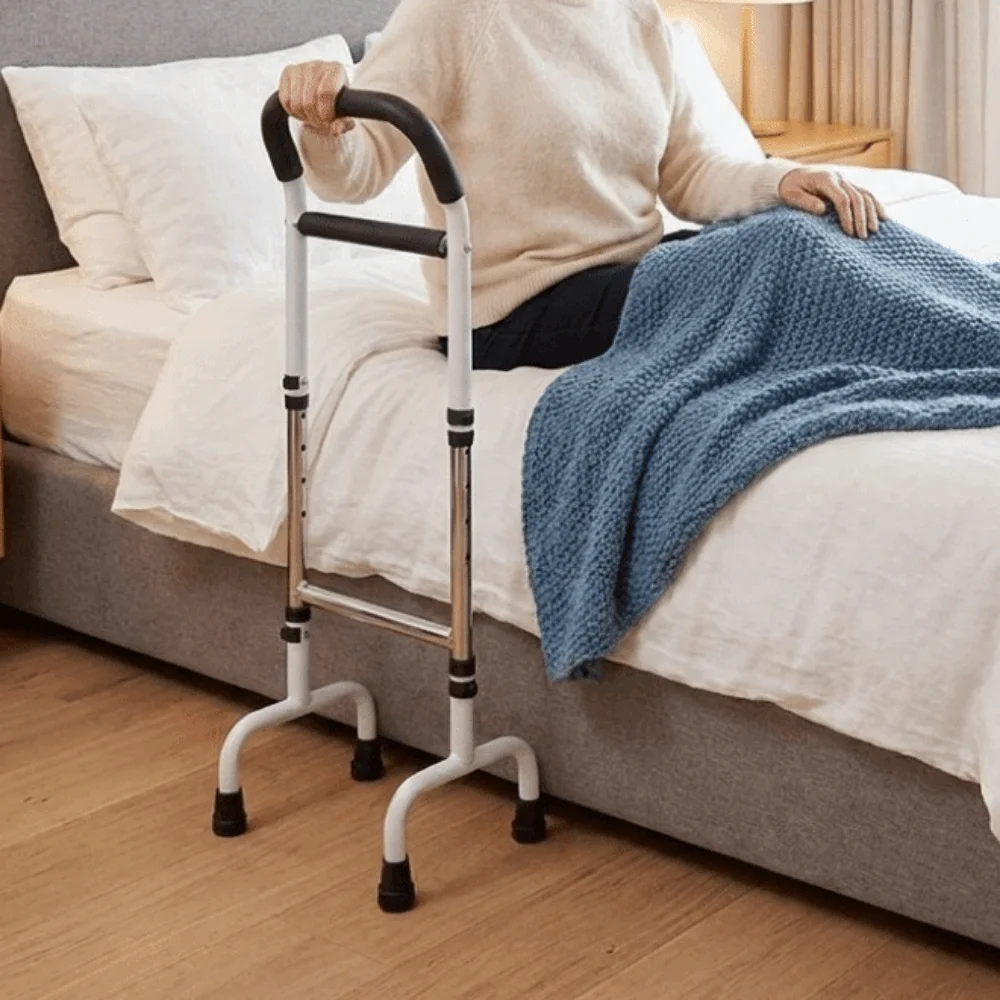 

Carbon Steel Bedside Getting Up Assist Height Adjustable Four-Leg Support Handrail Mobile Bracket Anti-Fall Sturdy Support