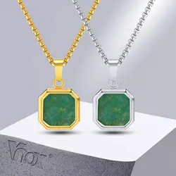 Vnox Square Natural Stone Necklace for Men Women, Stainless Steel Geometric Pendant Collar with Box Chain Gifts Jewelry