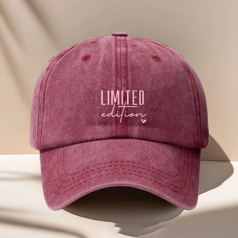1pc Washed Vintage Baseball Cap - Gentle Pink LIMITED Edition Letter Print, Adjustable Buckle Design, Multiple Colors Available,