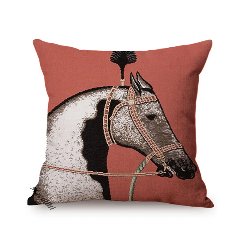 British Royal Family Horse Print Sofa Decorative Cushion Cover Vintage Luxury Home Decor Gallery Hotel Chair Pillow Case cojines