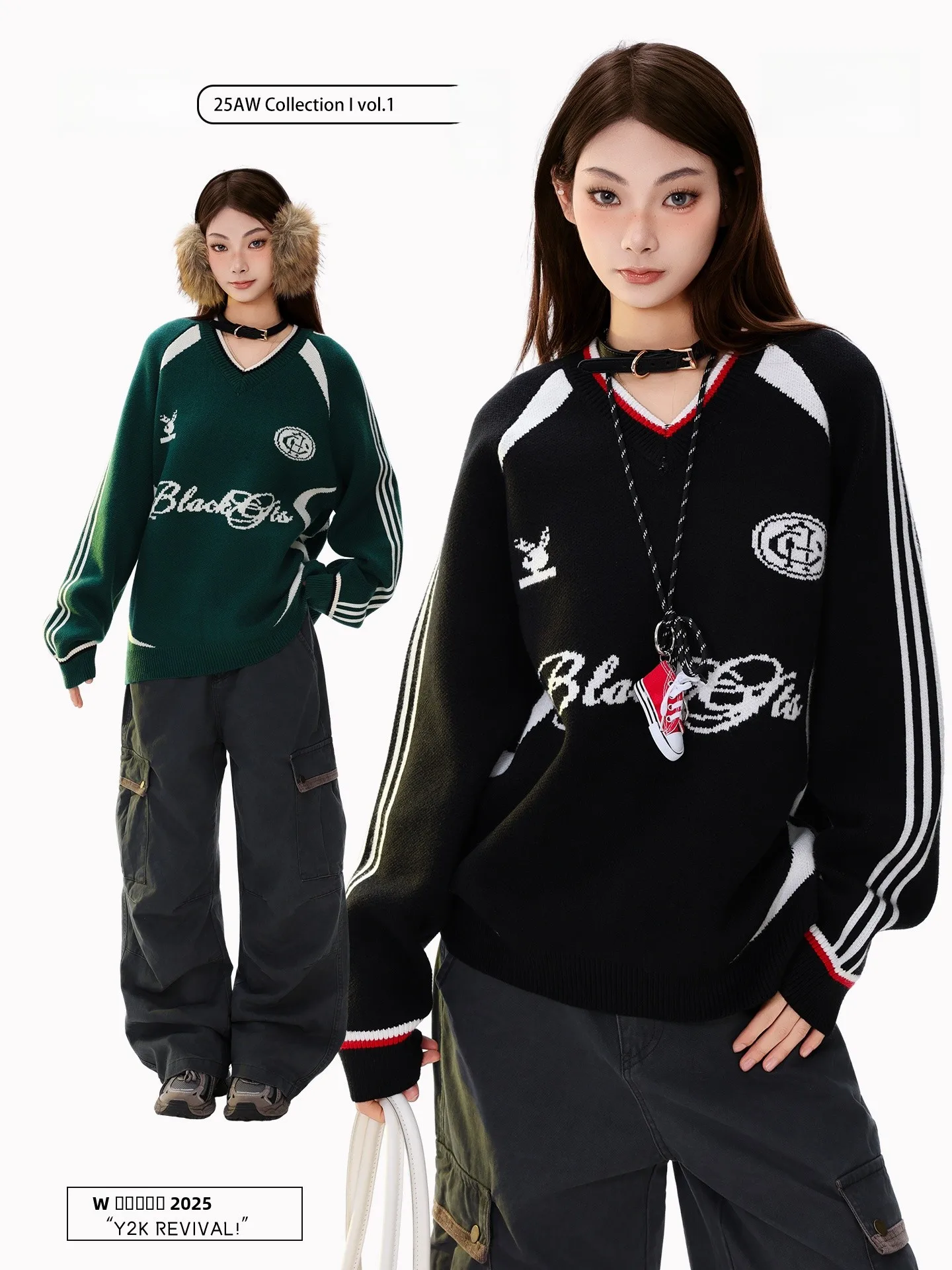 

Американский ретро-свитер PBB в полоску с V-образным вырезом, свободный крой, теплая верхняя одежда для пар, зимний уличный стиль