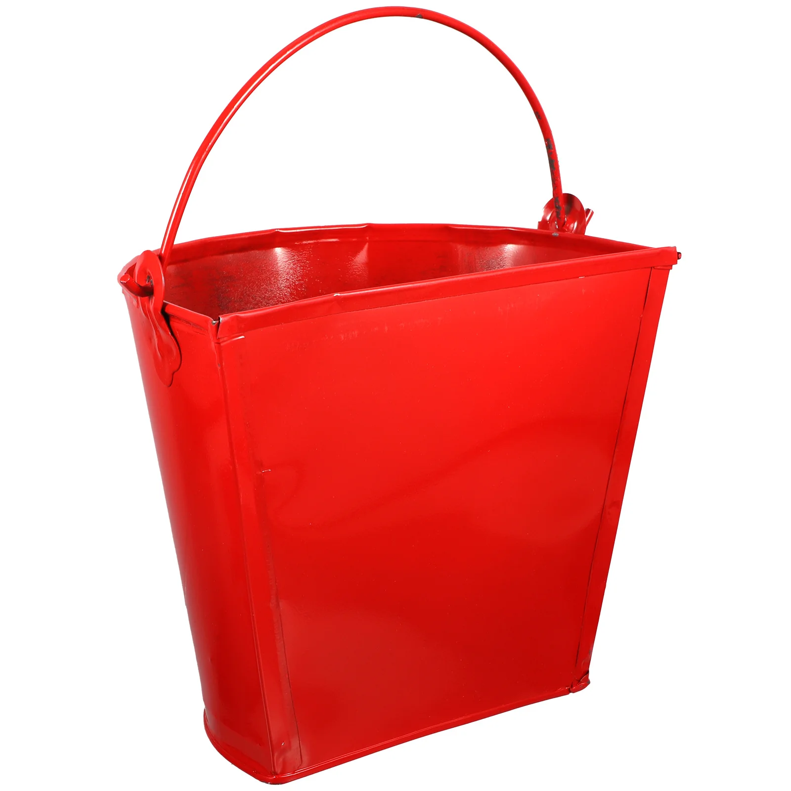 1pc Red Fire Emergency Sand Bucket Thickened Iron Semi-Circular Design For Fire Station Beer Wine Storage Firefighting Equipment