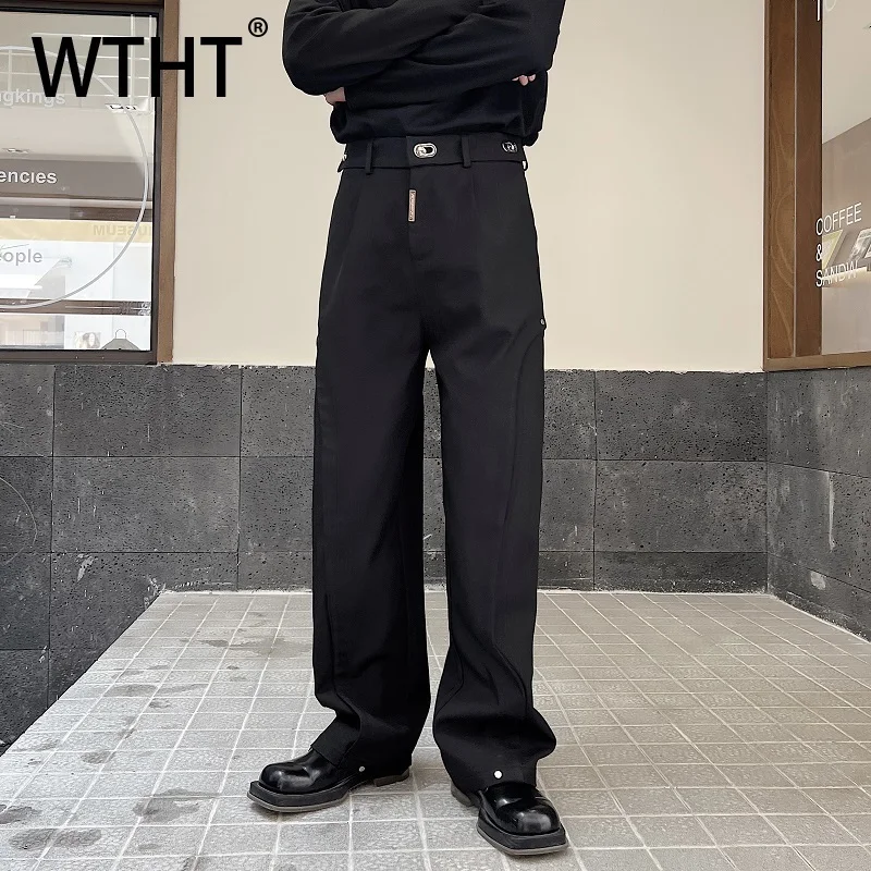 

WTHT Fashion Men's Spliced Rivets Irregular Design Casual Pants Trendy Solid Color High-waisted Trousers Male 2025 Autumn 2A2087