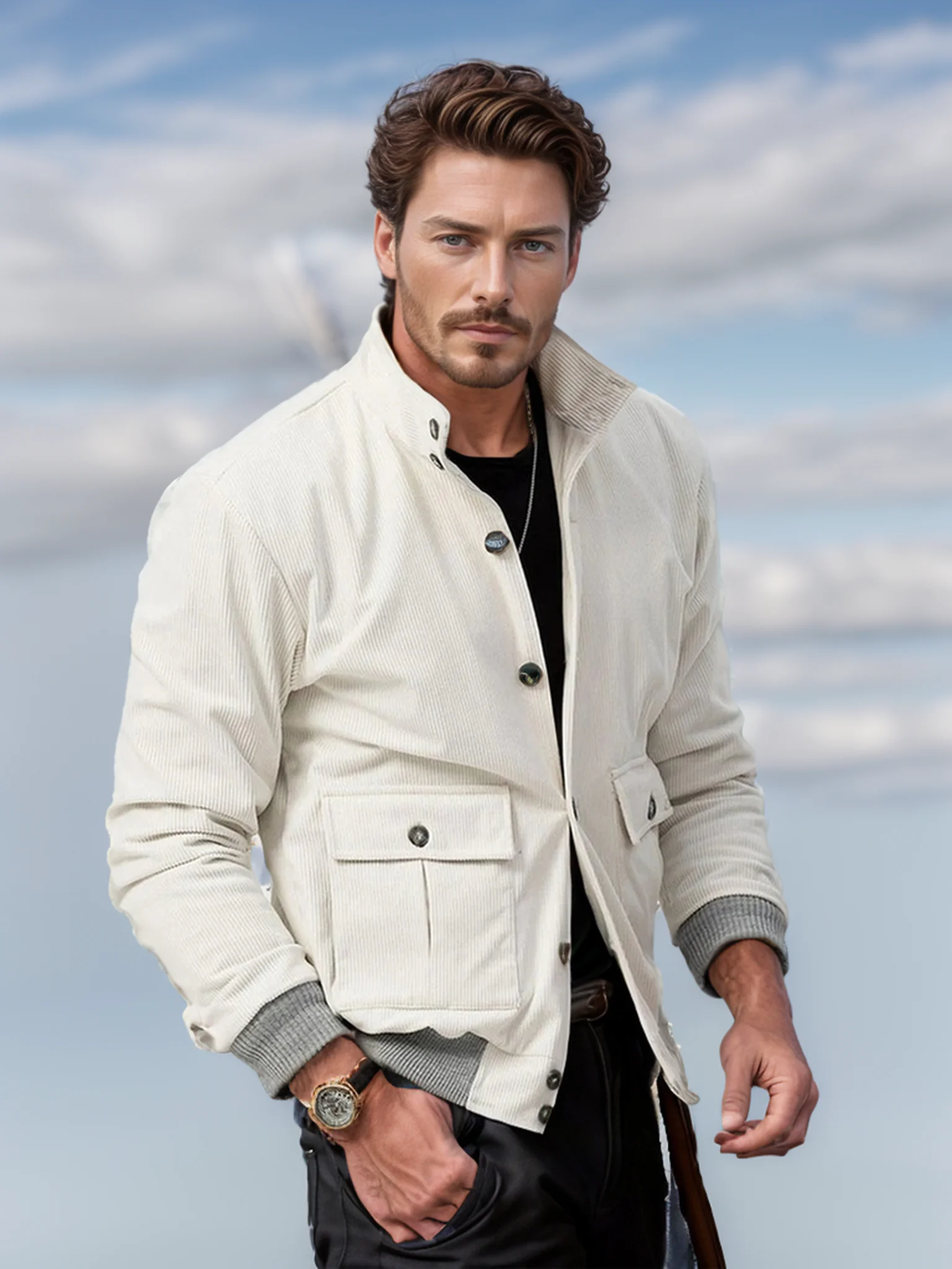 2024 hot selling spring and autumn new men\'s jacket casual daily men\'s corduroy color block top jacket