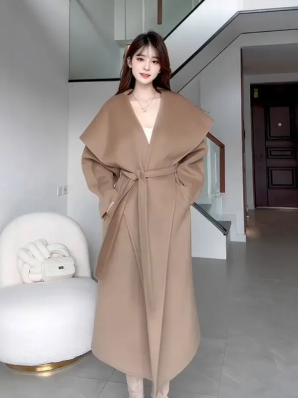 

Модное шерстяное пальто средней длины с воротником-стойкой в корейском стиле, женская верхняя одежда для зимнего сезона, трендовая модель для женщин