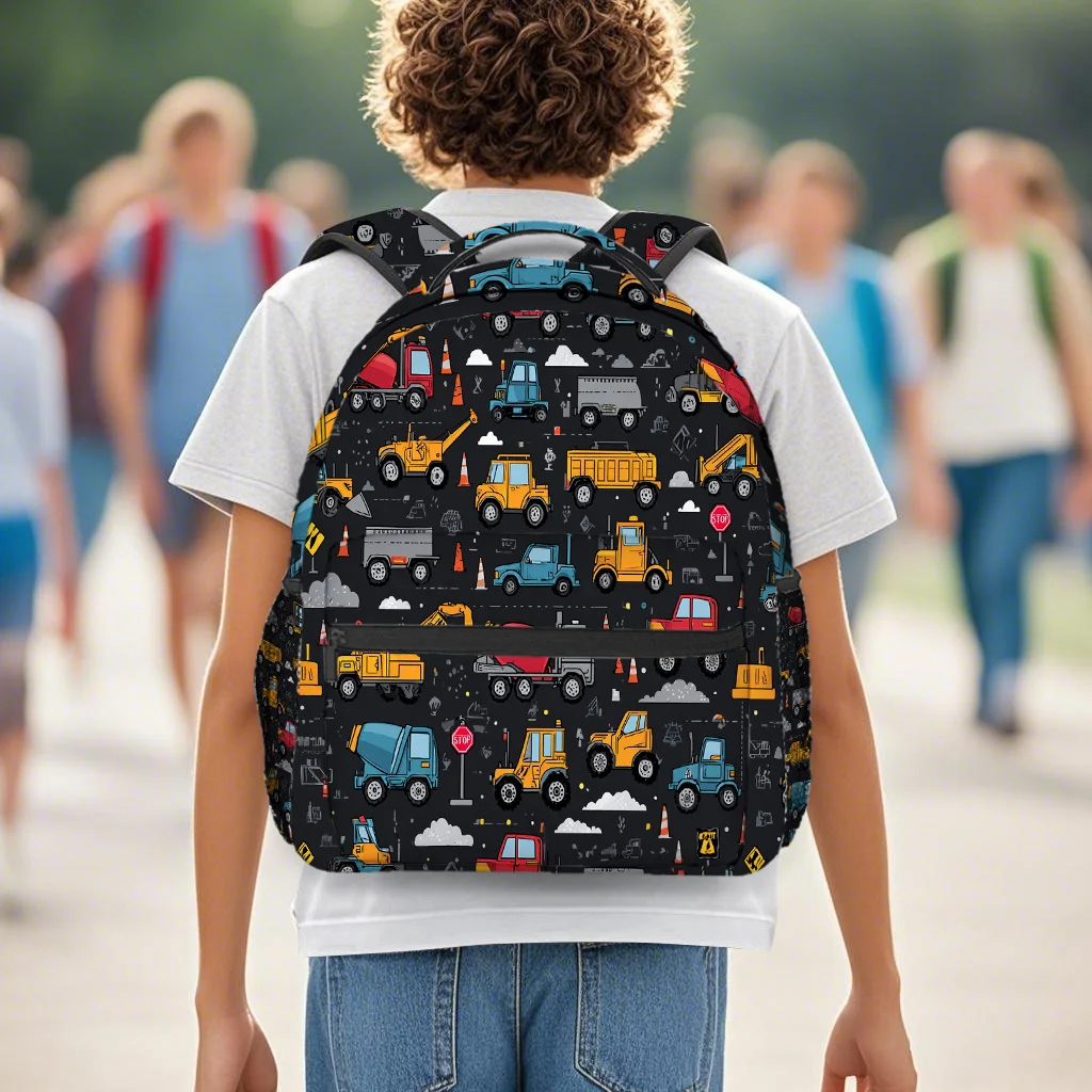 1pc Construction Chaos Backpack Heavy Machinery Graphic Backpack Excavator Dump Truck Crane Lightweight