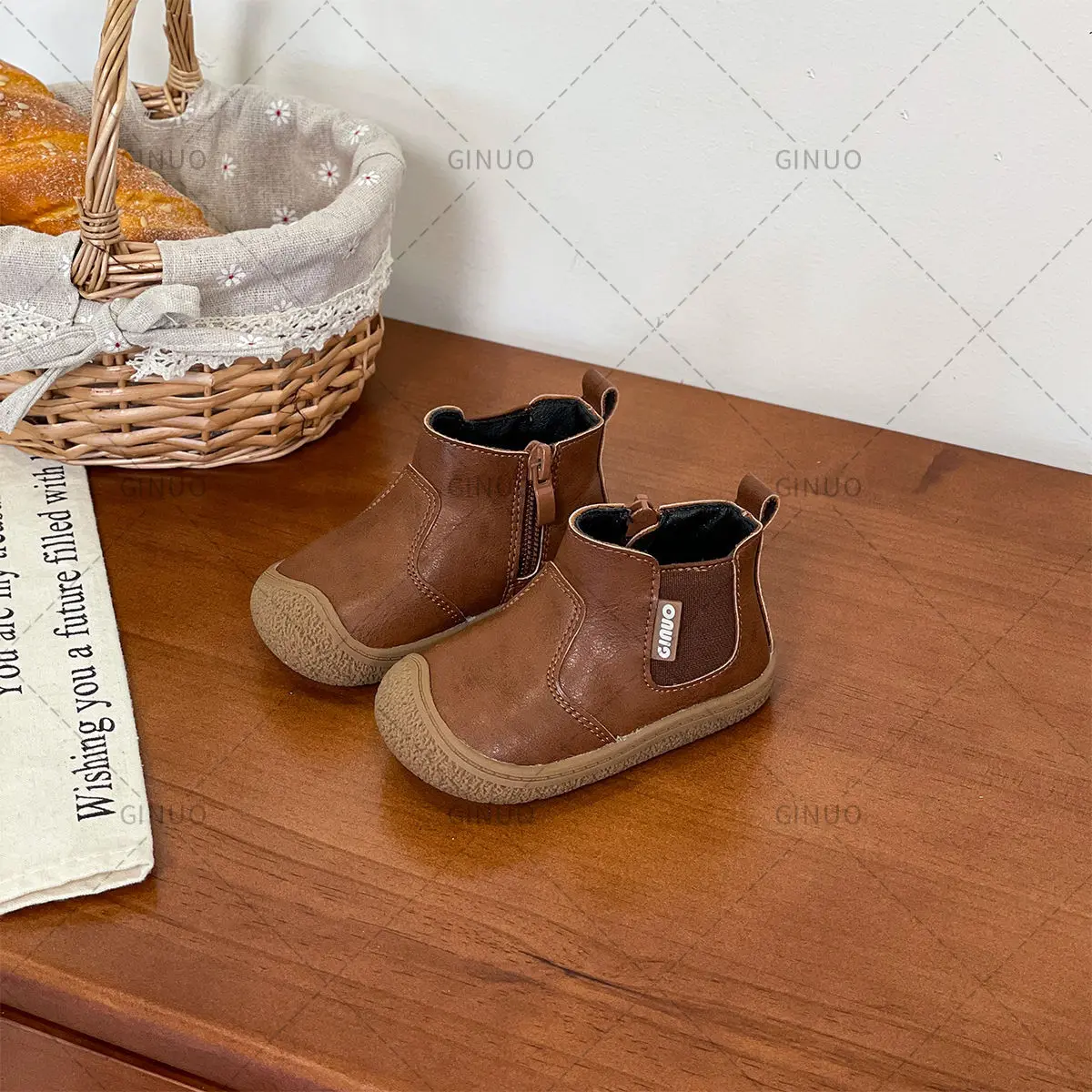 Autumn Children Leather Boots Girls Elegant Single Boots Baby Soft Comfortable Short Boots Boys British Style Autumn Boots