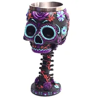 Skull Goblet Cup 3D Resin & Stainless Steel Wine Glass Twilight Blooms Cups and Mugs Christmas Halloween Birthday Gift