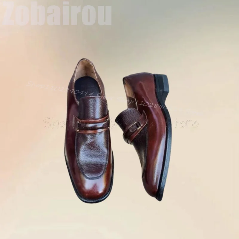 Mocassins de design de costura estampado lichia masculino, sapatos deslizantes, sapatos artesanais luxuosos, banquete de festa, vestido de escritório, marrom, moda