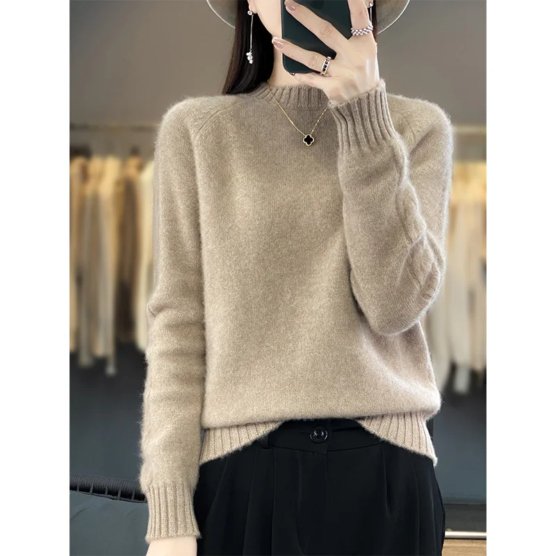 Winter Thicker Women Sweaters Soft Pullovers 100% Wool Knit Long Sleeve Female Fashion High Elasticity Jumpers 2023 DR01