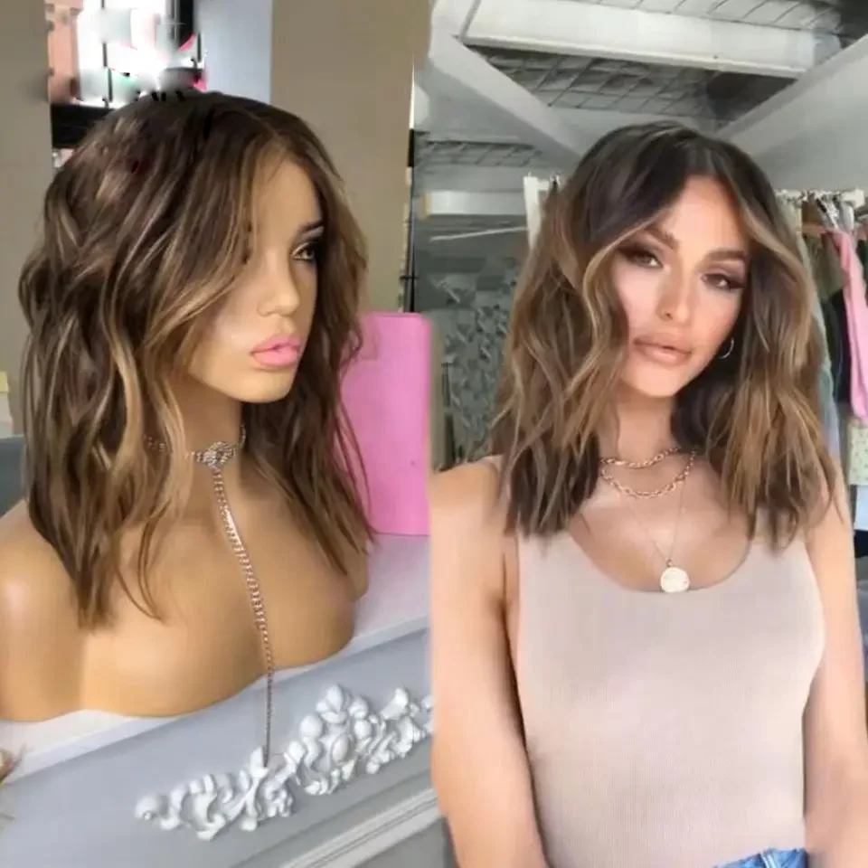 

BabyHair Long 26Inch Glueless 200Density Highlight Blonde Wave Lace 5x5 Silk Base Human Hair Wig For Women Preplucked