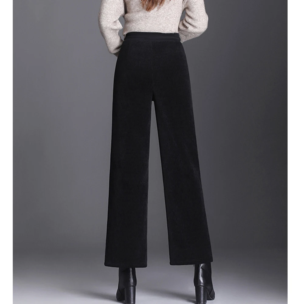European coffee colored straight leg pants for women's autumn new high-end fashion plus size elastic waist casual wide leg pants