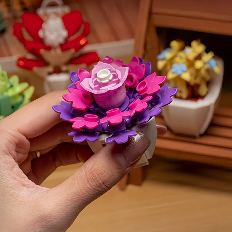 

KNEW BUILT Forever Flower Succulent Potted Building Block Toys-Desktop & Bedroom Decor,Stress-Relief,Valentine's Gift for Girl