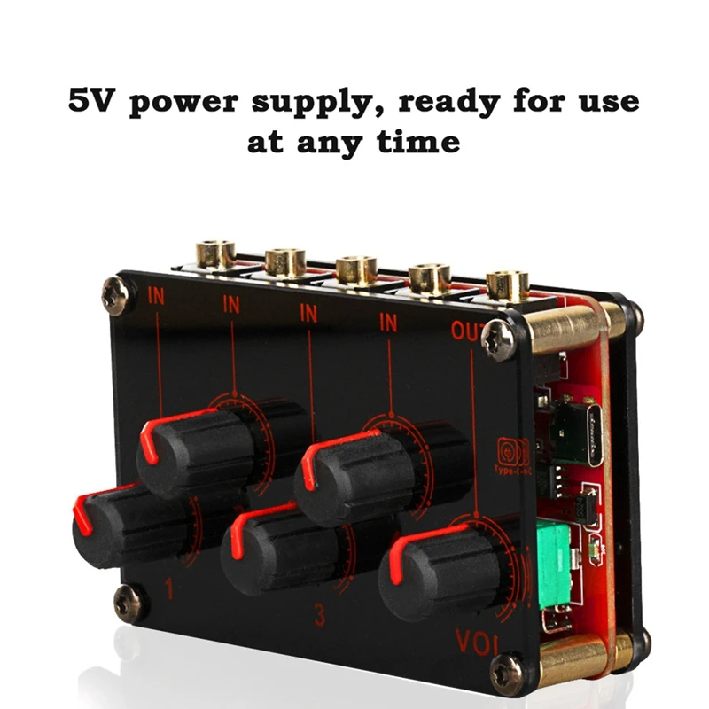 RISE-4 Channel Line Mixer Portable Analog Sound Mixing Console Highest Sound Quality Stereo Mixer USB 5V Power EU Plug