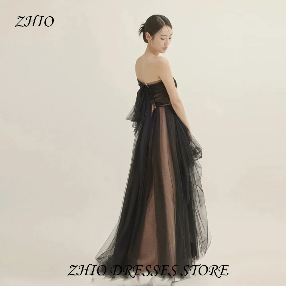 Zhi vestido de casamento de tule preto, vestido sem costas, simples, sem mangas, linha a, vestido de festa coreano, vestido formal personalizado