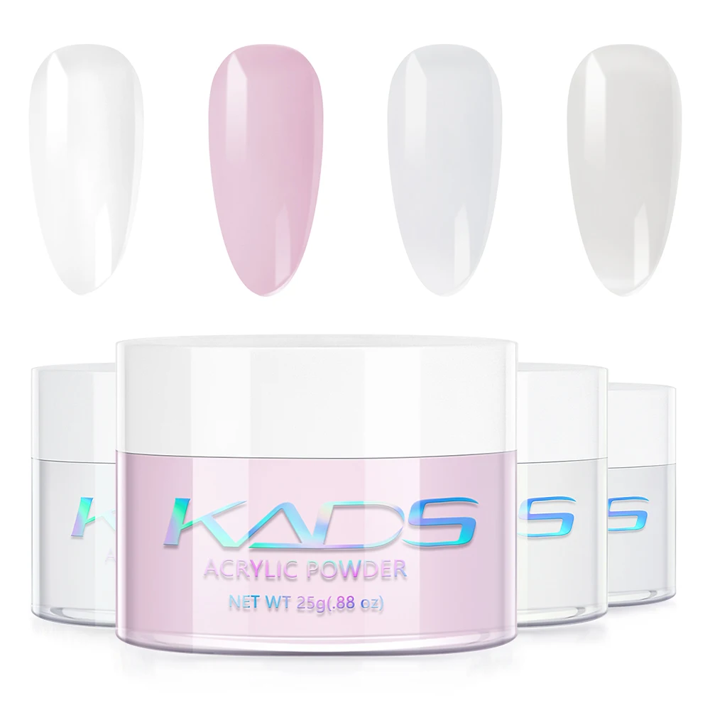 KADS-Poudre Acrylique 3D Semi Transparente pour Extension d'Ongles, Liquide Blanc, Rose Clair, pour Nail Art, 25/120g