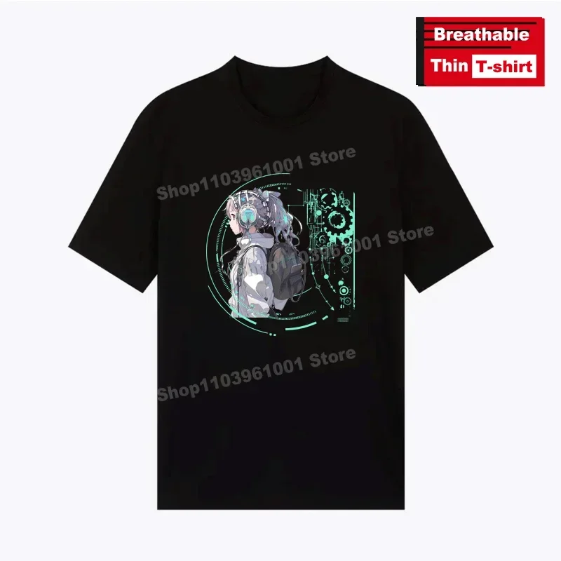 

Breathable Thin T-Shirt Girl Listening To Music Print T Shirt y2k Harajuku Hip Hop Casual Street Men's/Women's Short Sleeve Tees