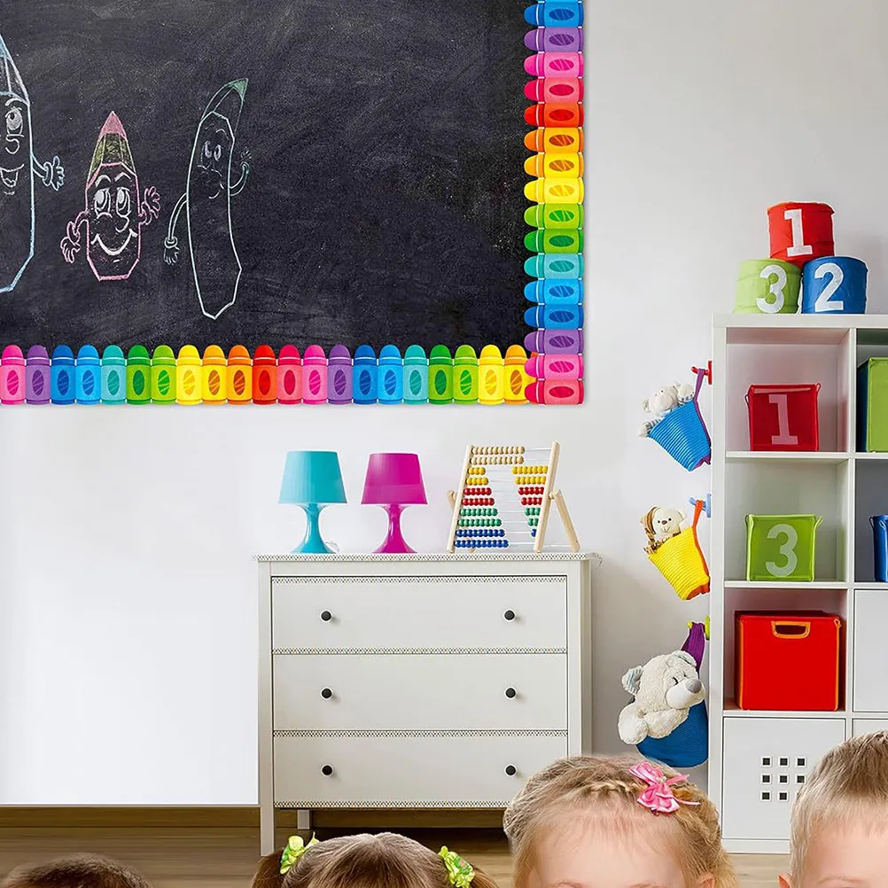 1 Roll Crayon Border Sticker Classroom Chalkboard Sticker Bulletin Board Decoration Versatile Classroom Decorating Supplies