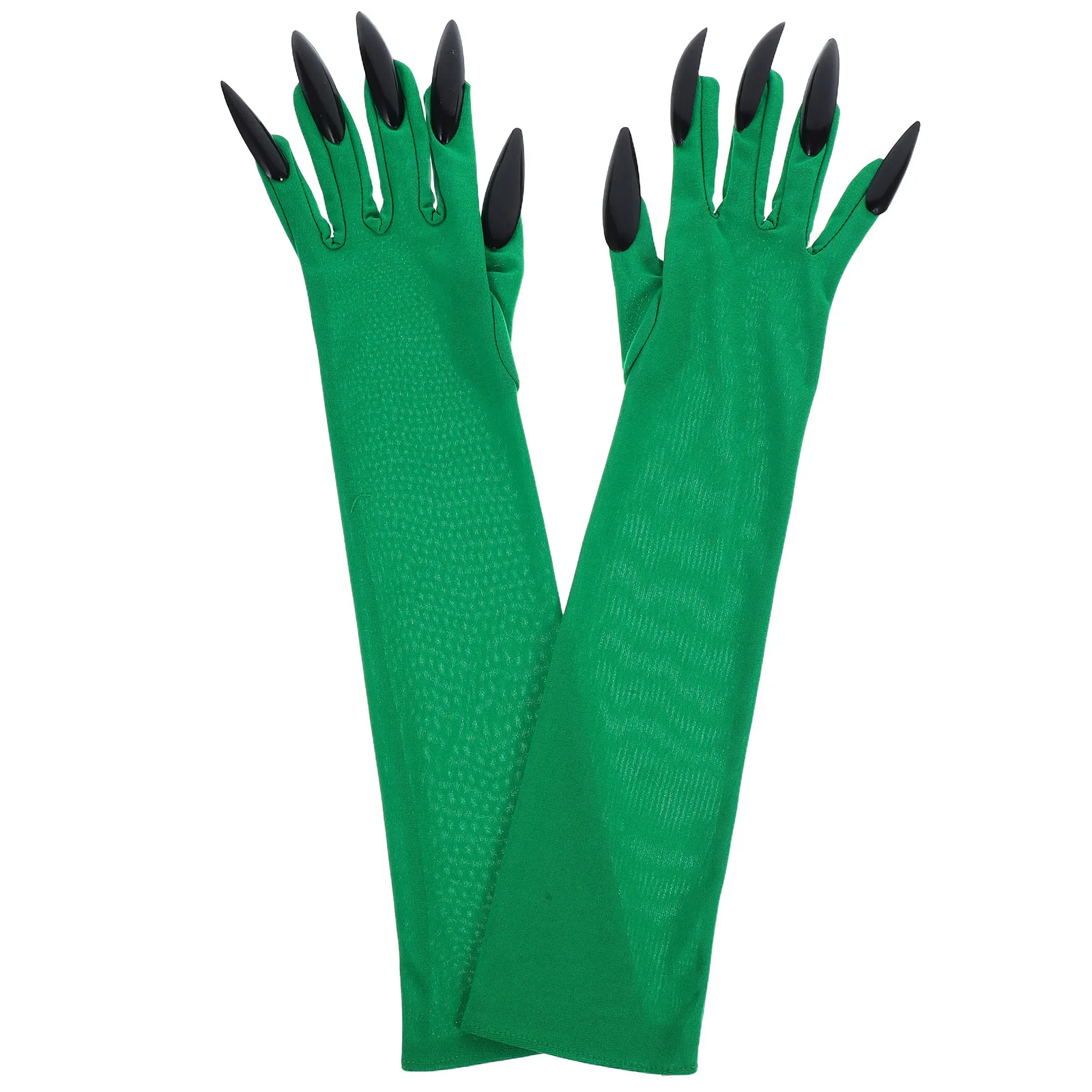 1 par de guantes de garra de Halloween, uñas largas para dedos, mangas de brazo verdes, disfraz de miedo, guantes de pata, accesorios de Cosplay para mujer