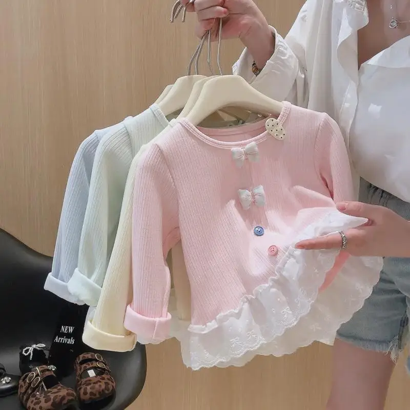 Child Cartoon Kawaii Long Sleeved Autumn New Princess Round Neck Tops Sweet Fashionable T-Shirt Sweat Wicking Moisture Absorbing