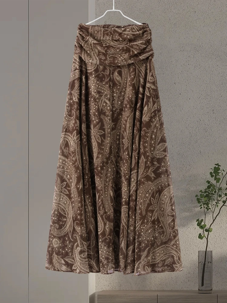 تنورة طويلة مثيرة مطبوعة بطيات للنساء فضفاضة على شكل حرف a عالية الخصر فساتين الحفلات النسائية موضة صيف 2025 رداء سهرة للسيدات