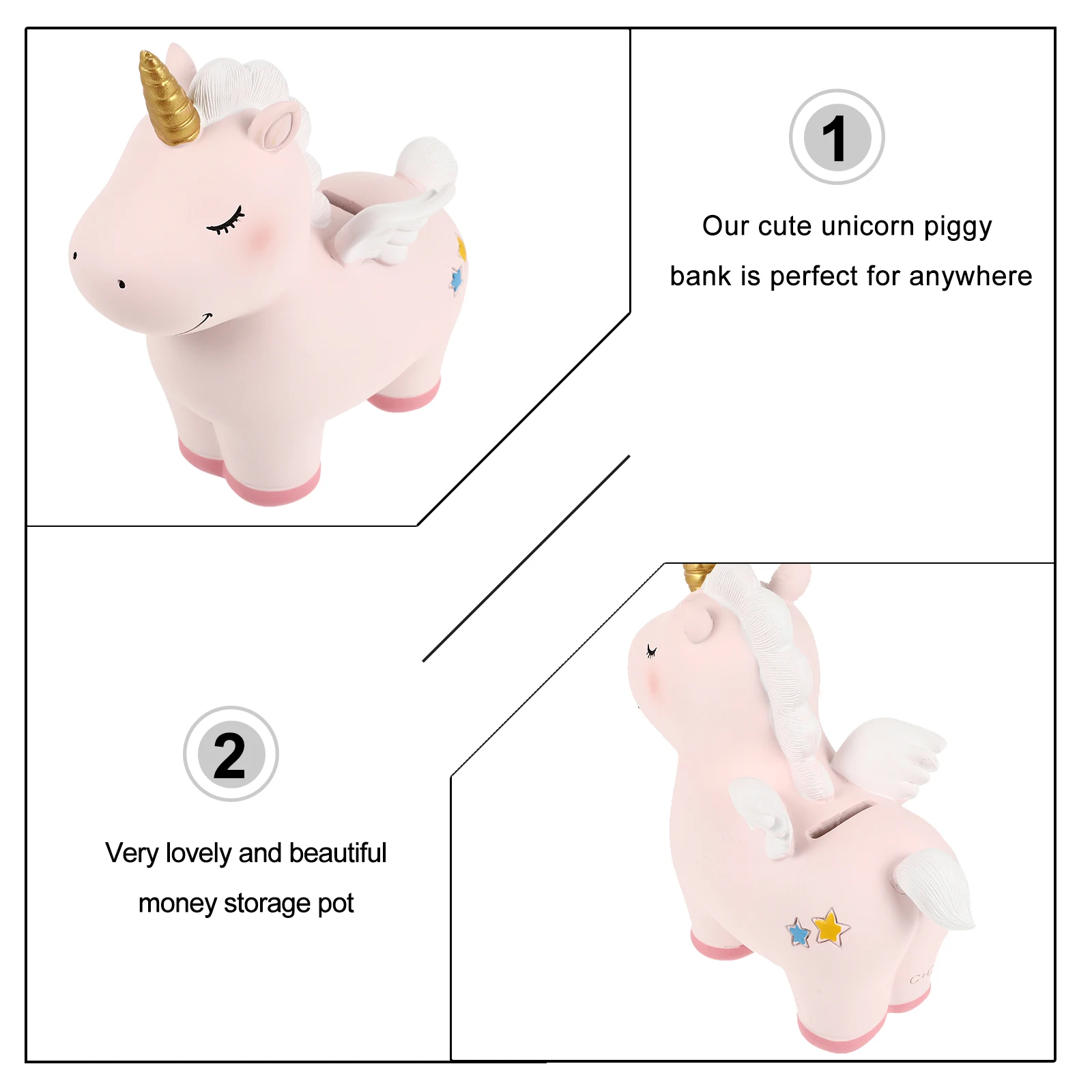 Hucha de unicornio, bote de ahorro de resina para niños, regalo de cumpleaños, decoración del hogar, contorno claro, tamaño compacto, diseño elegante