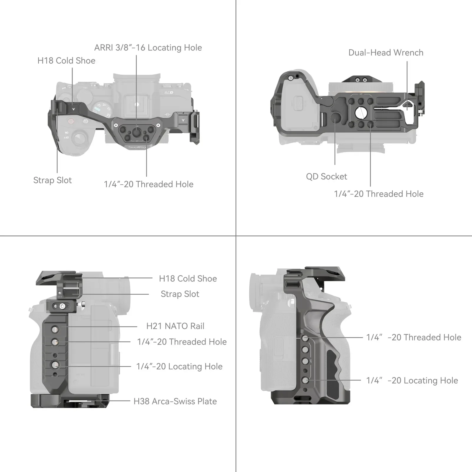 Smallrig HawkLock Quick Release Cage for Sony Alpha 7R V / Alpha 7 IV / Alpha 7S III / Alpha 1 / Alpha 7R IV H21 QR Camera Cages