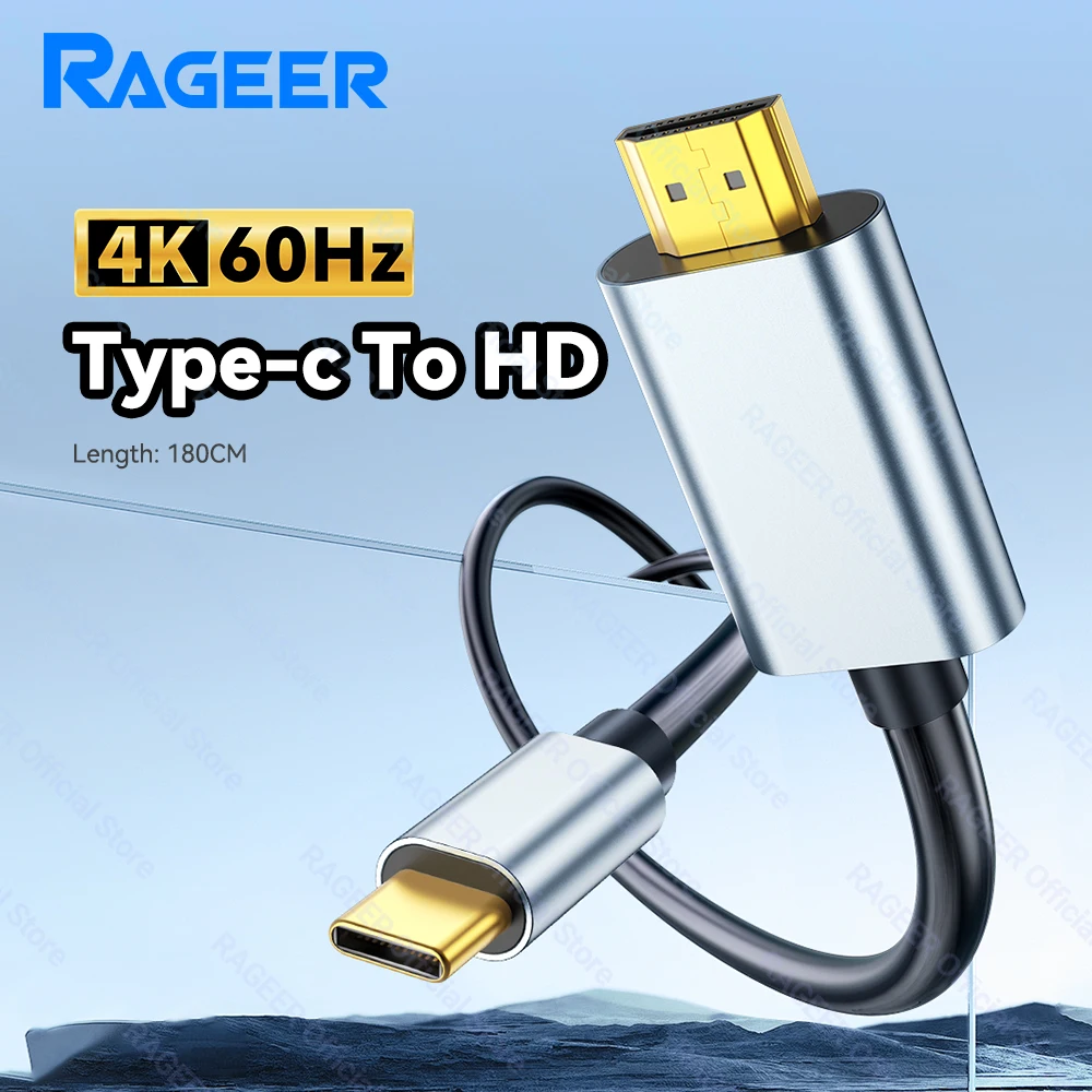 RAGEER 4K@60Hz/4K@30H Type-C to HDMI Video Cable Unidirectional Type-C to HDMI Cable for Multiple Devices Gold-Plated Connectors