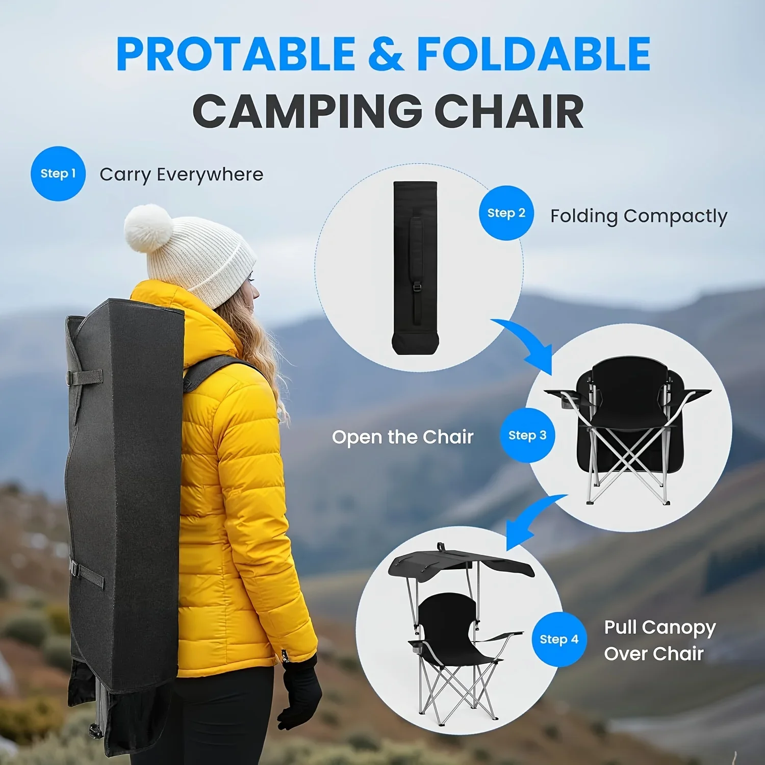 Portable folding fishing chair with sunshade - equipped with cup holder, portable and lightweight design, suitable for beaches image 5