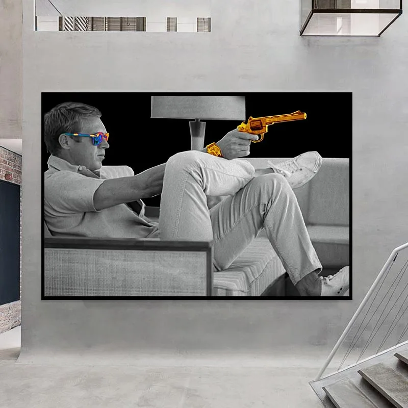 

McQueen Gun Canvas Painting Famous Movie Star Posters and Prints Golden Gun Pictures Home Decor Murals For Living Room Frameless