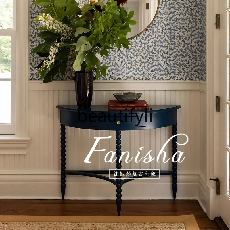 

Solid Wood Entryway Cabinet, Entryway Table Opposite the Door, Semi-Circular Wall-Mounted Long Table, Decorative Cabinet