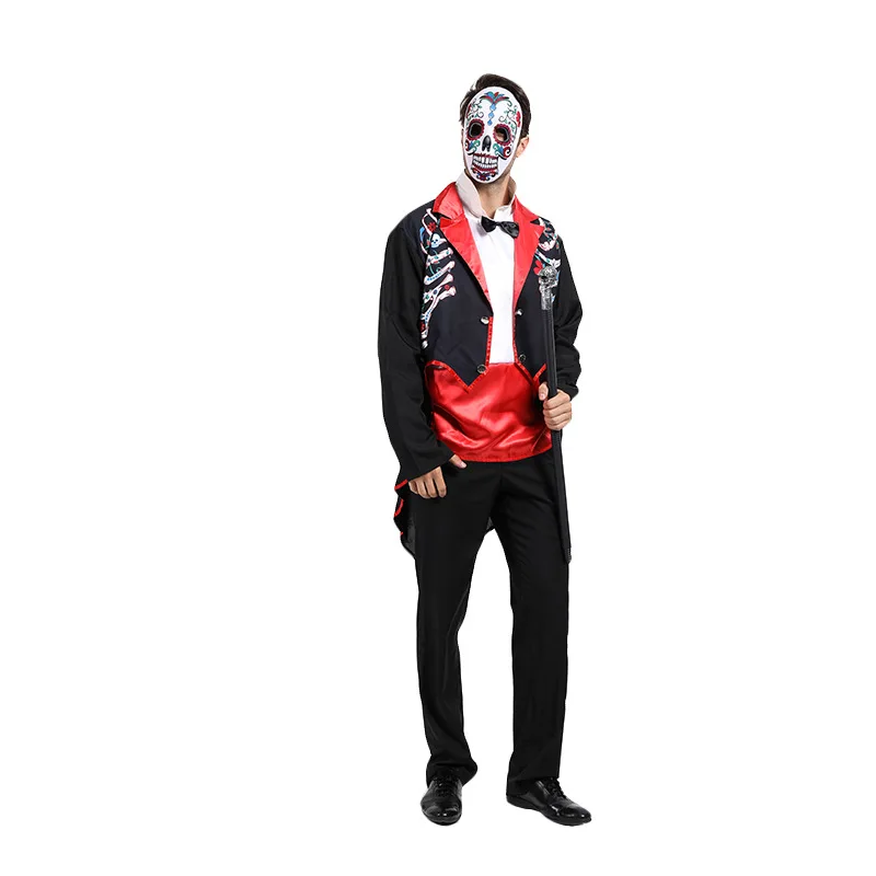 Man Halloween Day Of The Dead Costumes Skeleton Ghost Scary Cosplay Carnival Purim Parade Nightclub Bar Role Playing Party Dress