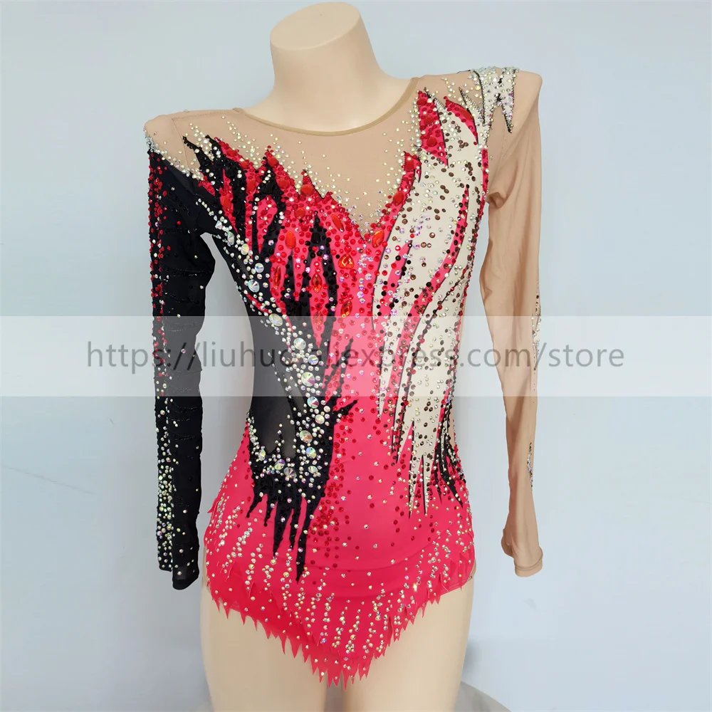 LIUHUO Customize Women Girl Adult Costume Performance Rhythmic Gymnastics Ballet Competition Leotard Ice Skating Dress Red Black