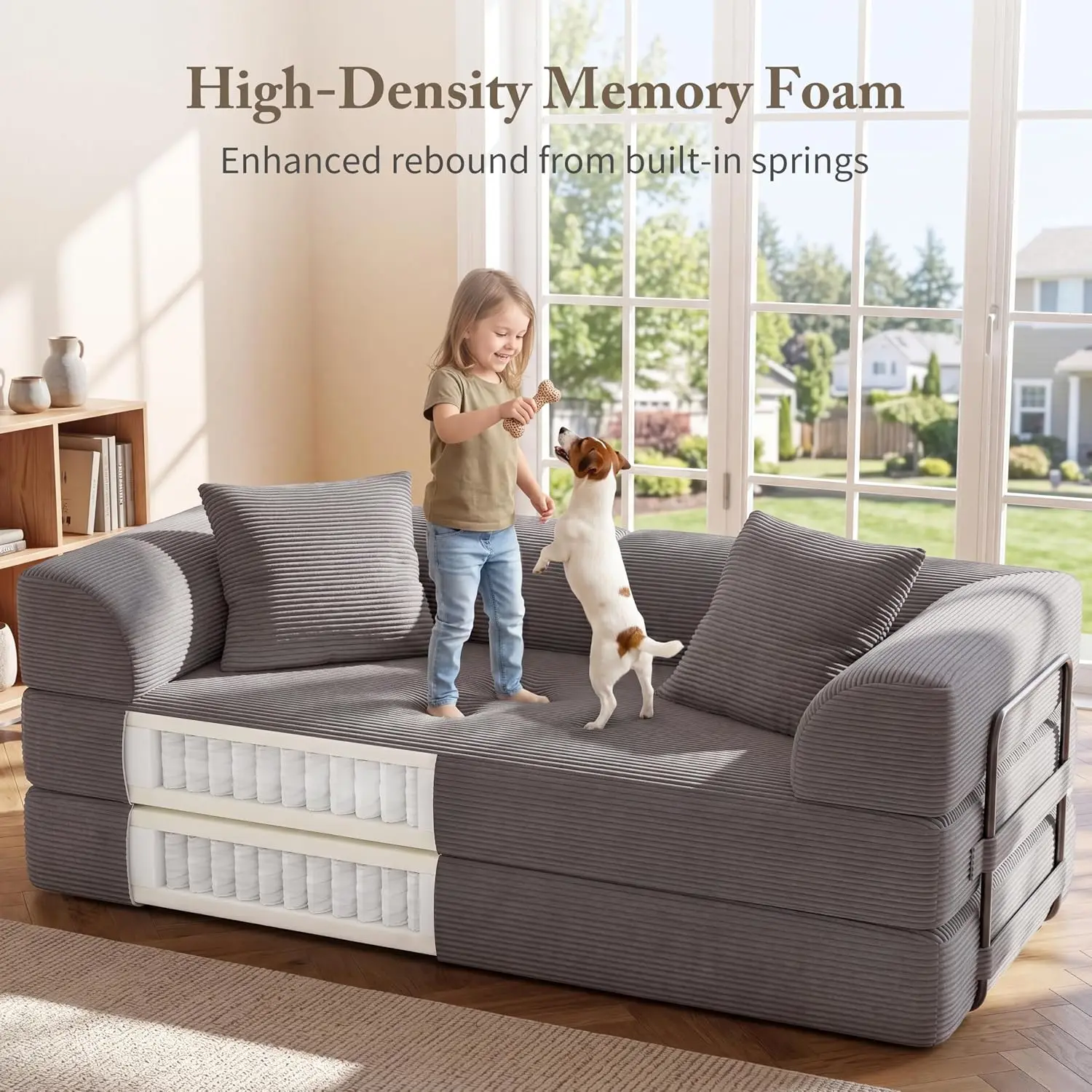Cloud Boneless Couch Futon Sofa Bed, 5-in-1 Convertible Sofa Bed Pull Out Couch Sleeper Sofa Compressed Loveseat, 70" High-Densi