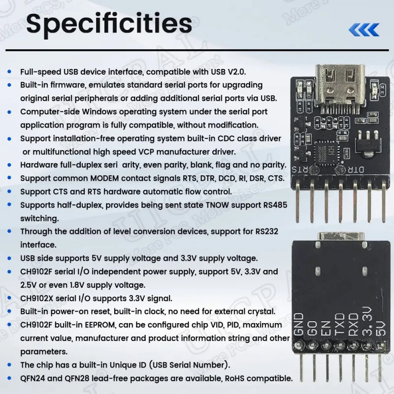 CH9102F Downloader Module Chip Program Burning for ESP32 MINI TYPE-C USB to UART RS232 RS485 Serial Port Download 7Pin