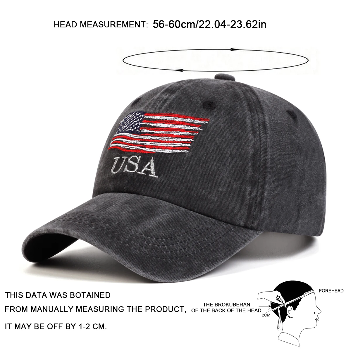 Unisex USA US Flag Embroidery Wash Baseball Caps Spring and Autumn Outdoor Adjustable Casual Hats Sunscreen Hat