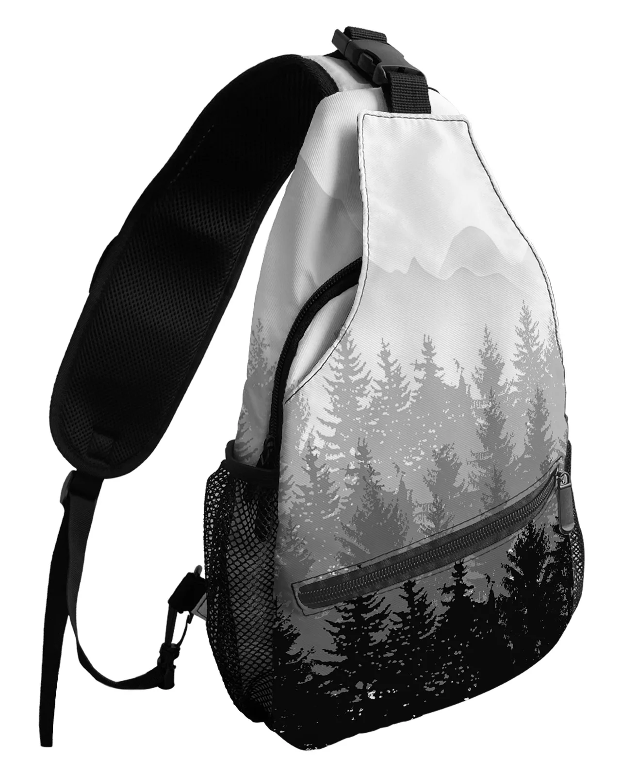 Autumn Forest Tree Black White Chest Bag for Men Women Casual Crossbody Bag Outdoor Travel Climb Waterproof Sling Bag